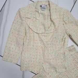 Vintage Butter yellow mini skirt & blazer tweed two-piece workweek